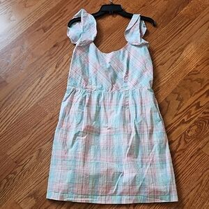 Womens Plaid Sundress with Ruffle Straps - Pastel Pink & Mint